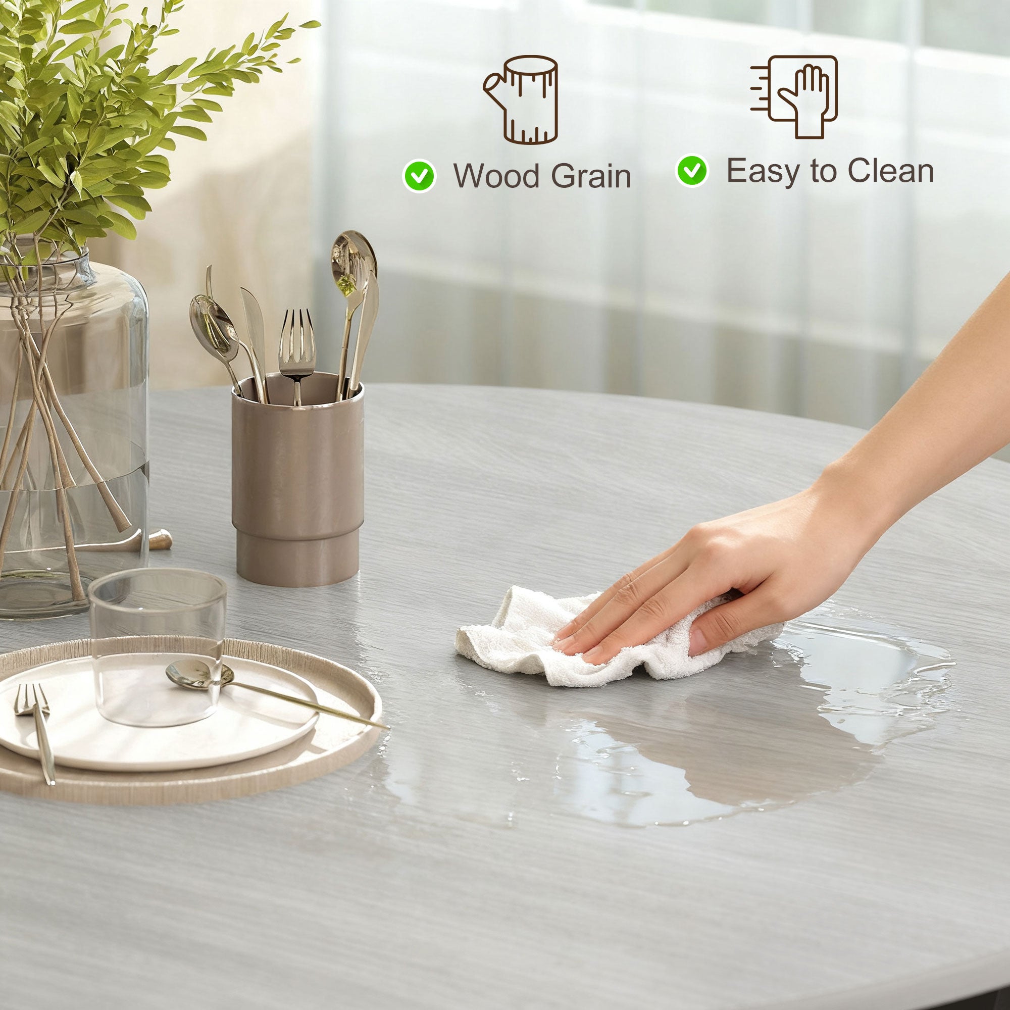 Fynco - Dining Table, Round Kitchen Table with Black Legs, Anti-slip Foot Pads for Living Room, Dining Room 90 x 76 cm, Grey