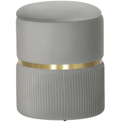 Fynco - Velvet-Feel Storage Ottoman - Light Grey