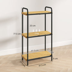 Fynco - 3-Tier Bamboo Bathroom Storage Shelf, Freestanding Narrow Shelving Unit with Slatted Shelves for Kitchen Bathroom Living Room, 41.5 x 21.5 x 77.5 cm, Natural and Black