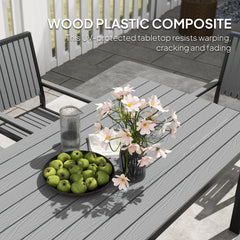 6 Seater Garden Dining Set with Stackable Chairs, Aluminium Frame, Rectangular Plastic Top, Garden Furniture Set, Outdoor Dining Table and Chairs for Patio, Balcony, Poolside, Grey