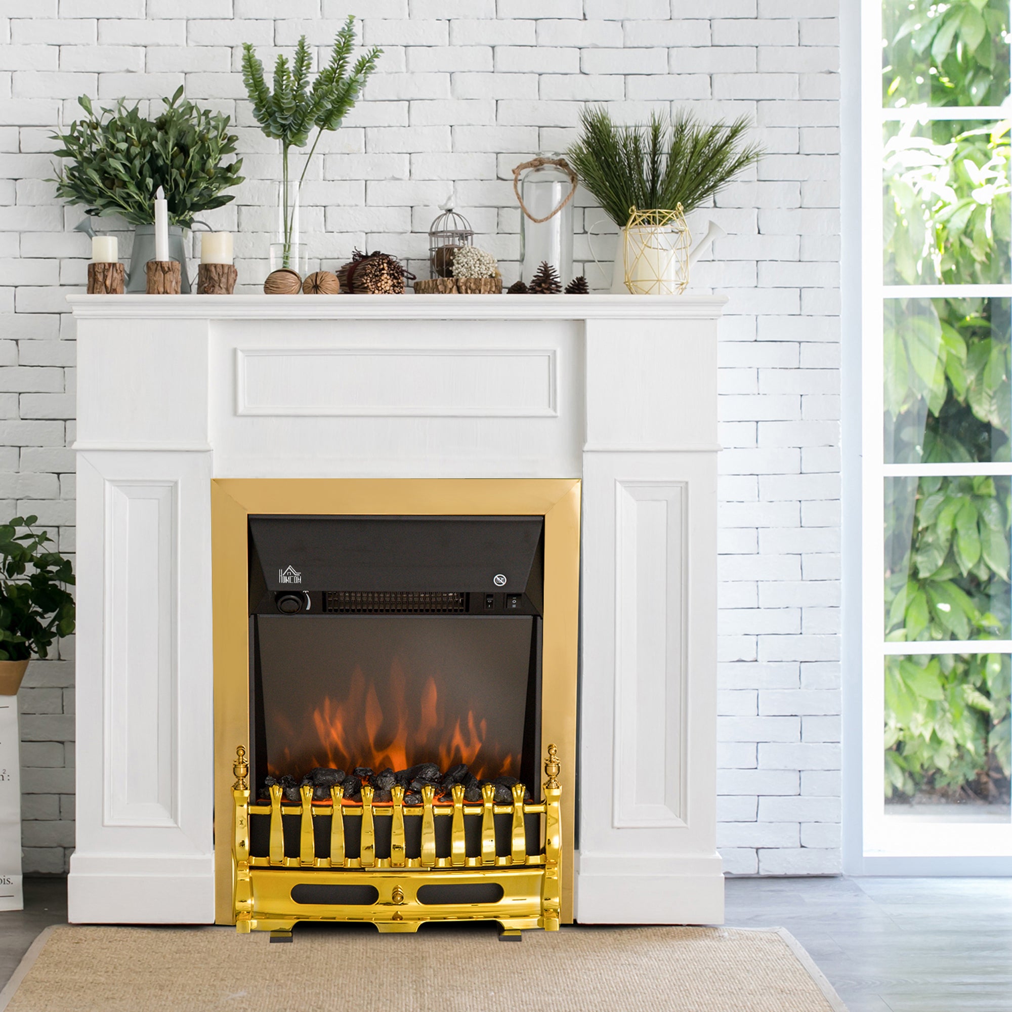 Fynco - Electric Fireplace LED Light Complete Fire Place Heating Indoor Heater Coal Burning Flame Effect Heat 2000W Max