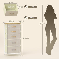Chest of Five Fabric Drawers - Beige