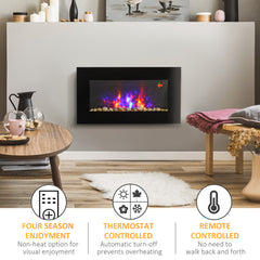 Fynco - 1000W/2000W Electric Wall Fireplace w/ LED Flame Effect Timer Remote Sleek Stylish Safe Home Heating 20-25㎡