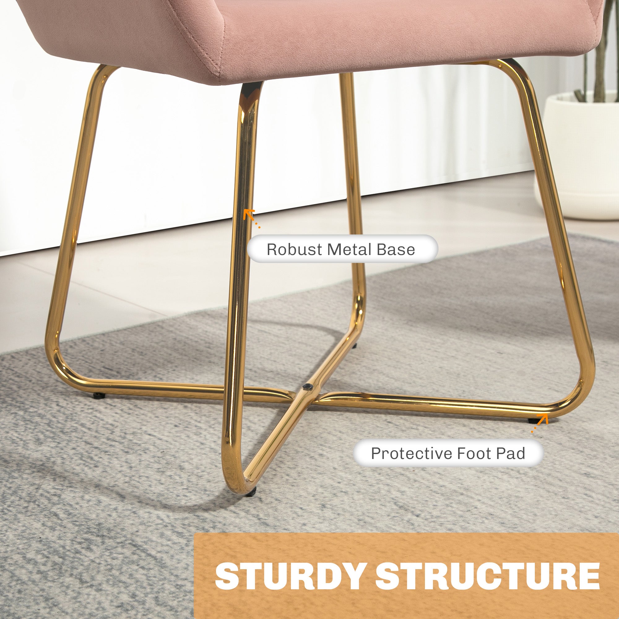 Modern Arm Chair Set of 2 Upholstered Accent Chair with Metal Base for Living Room Pink