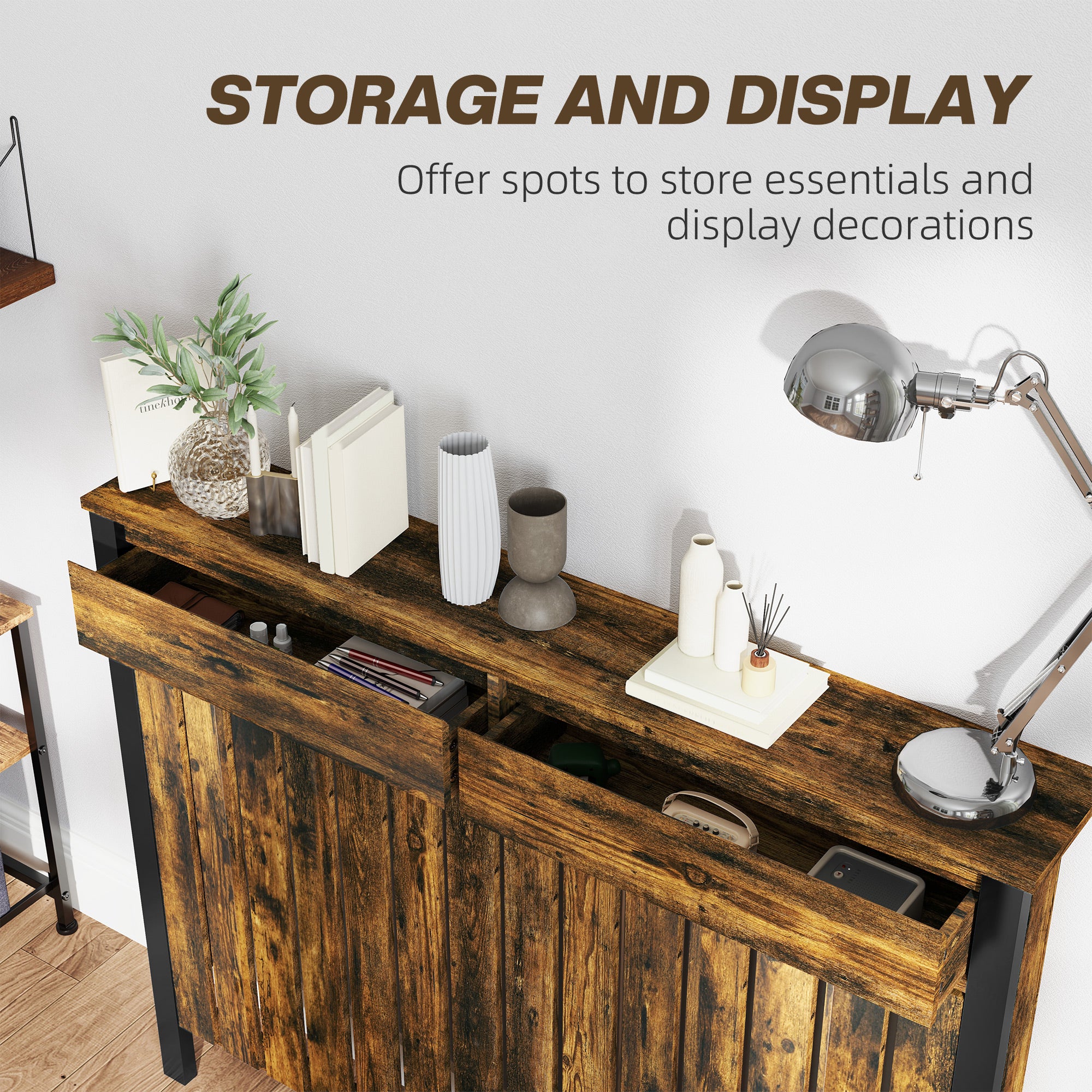 Fynco - 93 x 119cm Rustic-Look Radiator Cover - Brown/Black