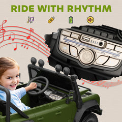 AIYAPLAY Kids Ride On Car with Remote Control, Music, Horn, 4 Spring Suspension Wheels, LED Lights for 3-5 Years Old, Green