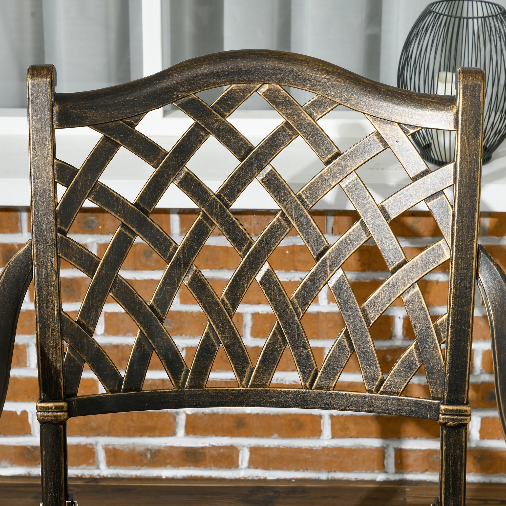 5-Piece Outdoor Furniture Dining Set, Cast Aluminum Conversation Set Includes 4 Chairs and Φ90cm Round Table with Φ50mm Umbrella Hole for Patio Garden Deck, Flower Design