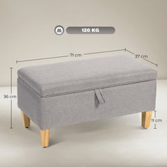 Fynco - 30L Linen Storage Ottoman Padded Footstool with Rubberwood Legs for Storage Box, Bed End, Shoe Bench, Seating, Light Grey