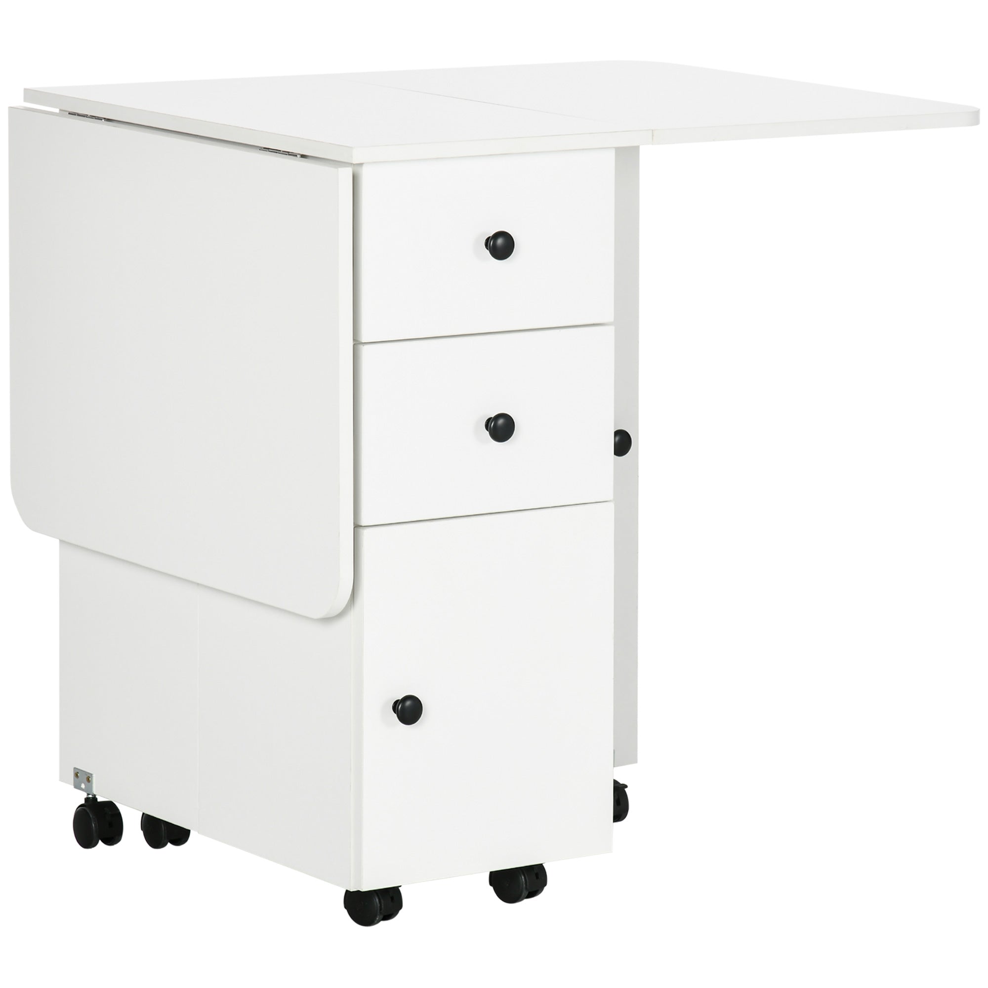 Multi-Storage Six-Person Drop Leaf Dining Table - White