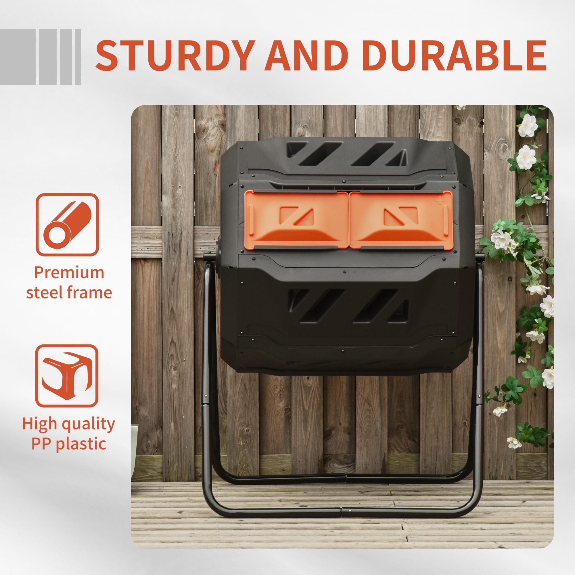 160L 360° Rotating Dual Chamber Composter - Orange