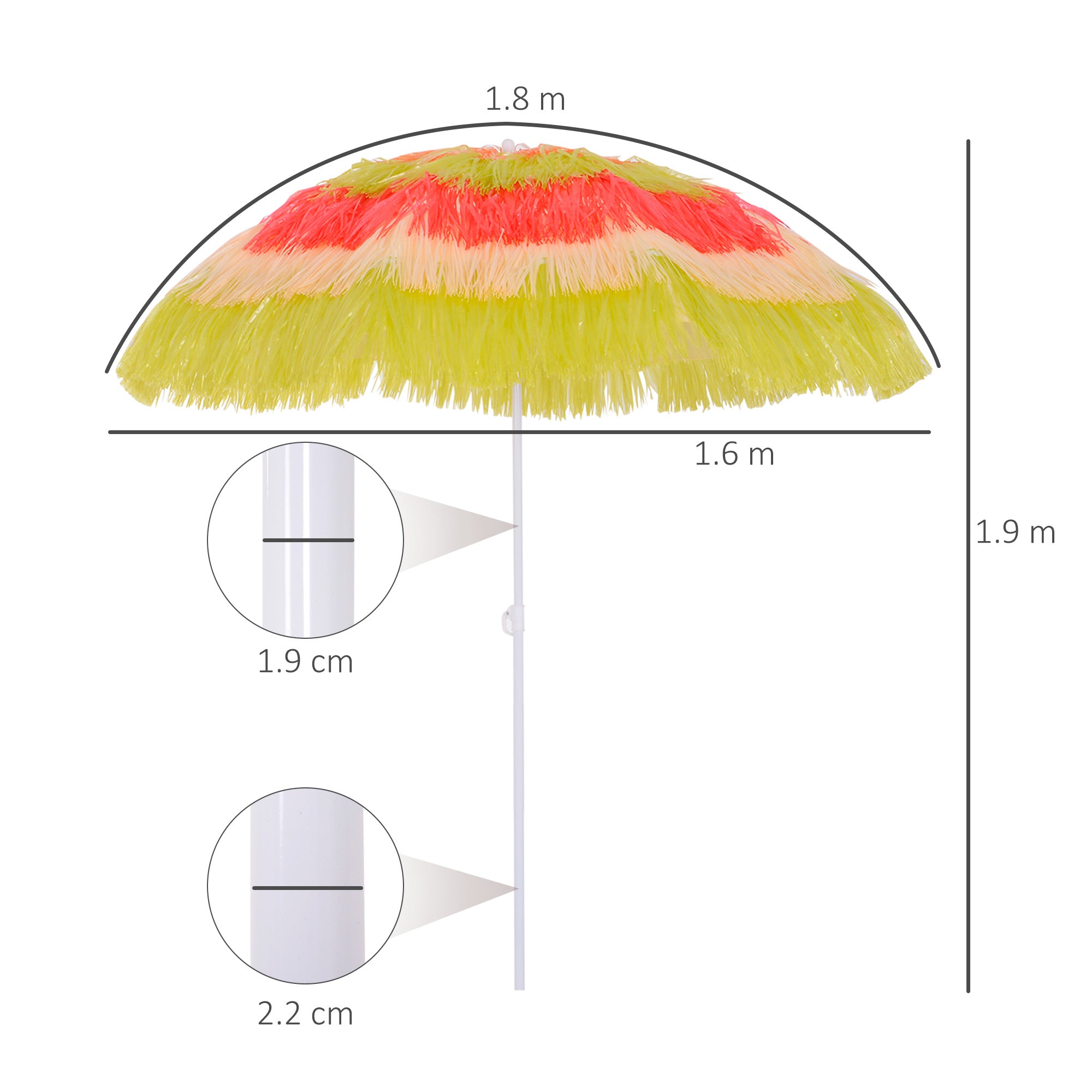 1.6m Garden Hawaii Parasol, Patio Beach Sun Umbrella Sunshade Hawaiian Folding Tilting Crank Parasol (Multicolour)