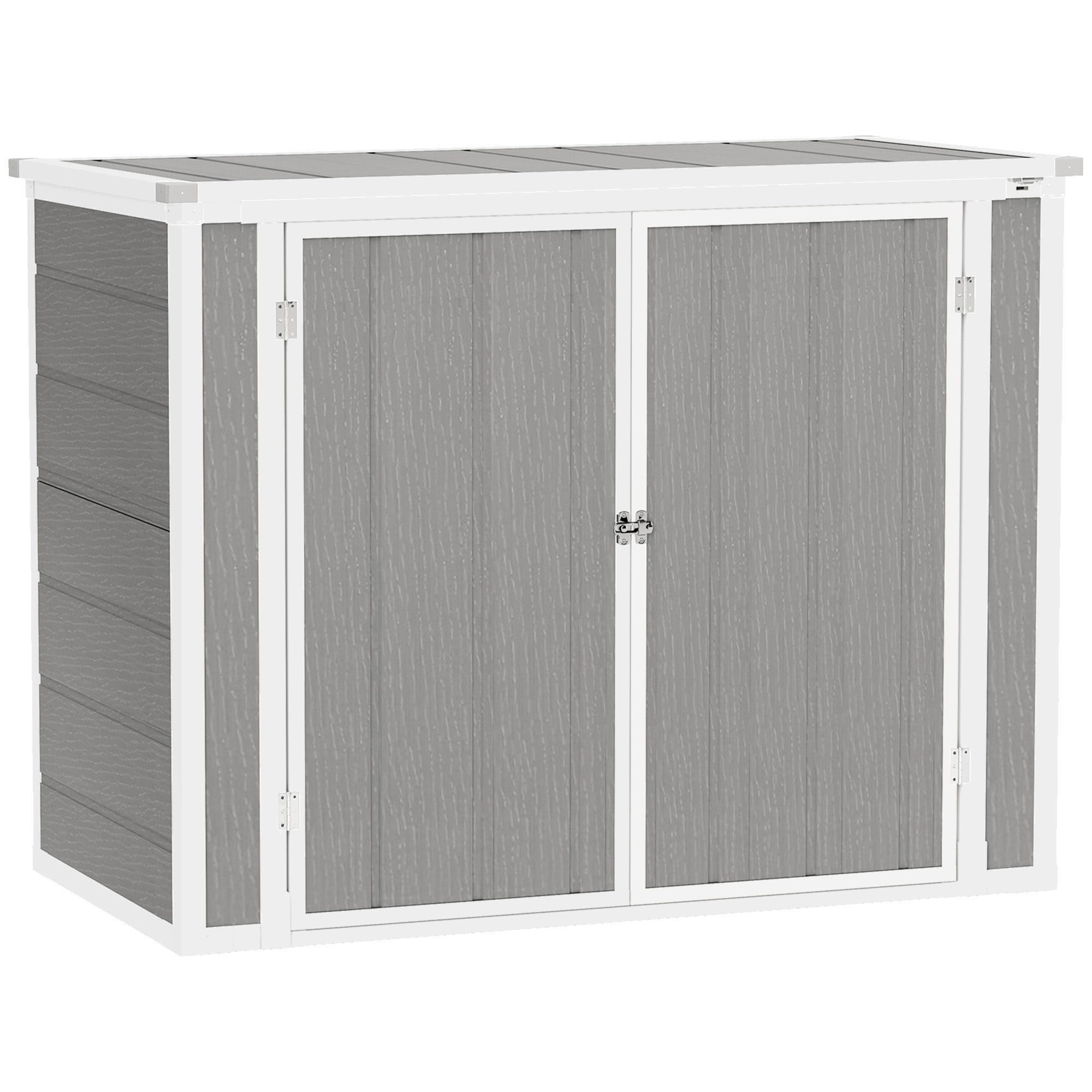 4.7 x 2.5FT Garden Shed, Double Bin Storage Shed with Lockable Doors, Outdoor Small Shed with Openable Lid for 2 Trash Cans, Garden Tools, Grey