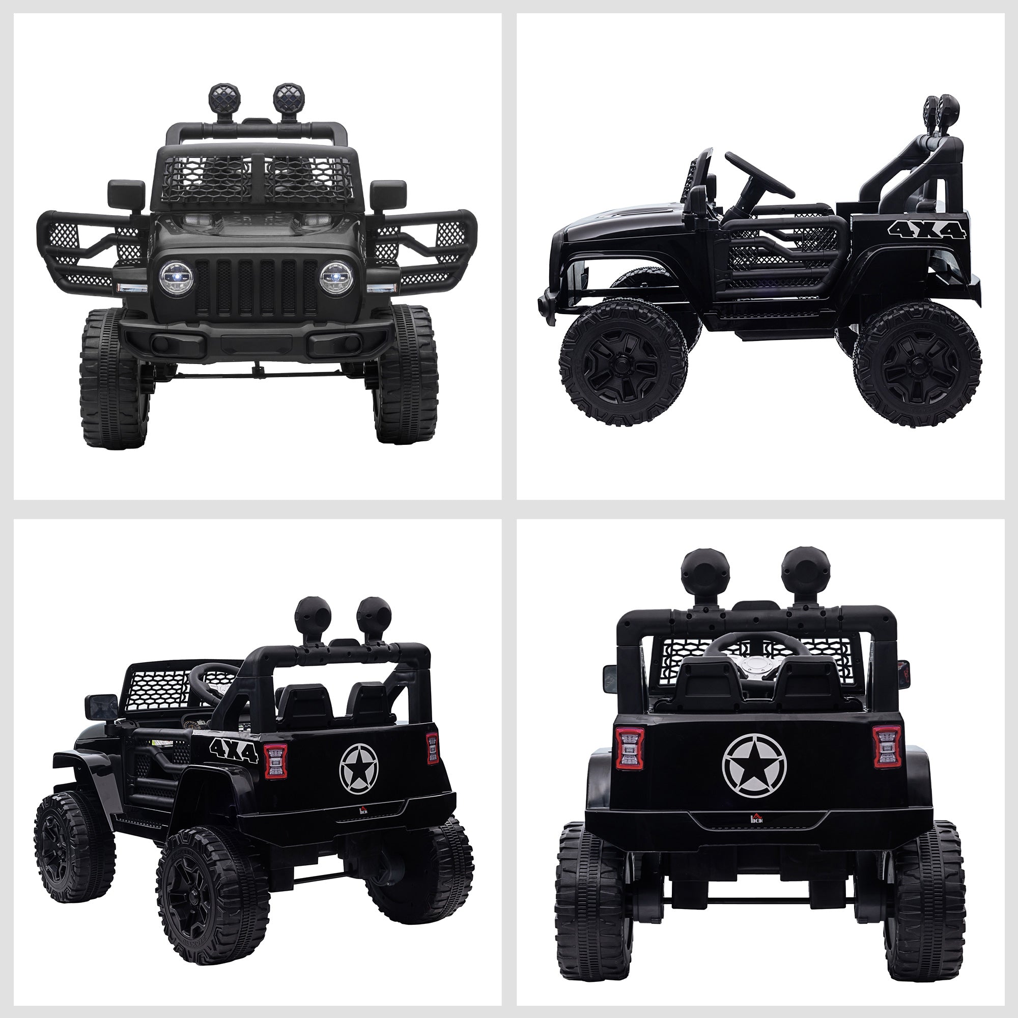 Kids Electric Ride On Car 12V Off Road Toy with Parental Remote Control 2 Motors Horn Lights Suspension Wheels for 3-6 Years Old Black