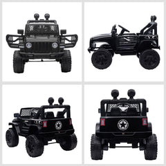 Kids Electric Ride On Car 12V Off Road Toy with Parental Remote Control 2 Motors Horn Lights Suspension Wheels for 3-6 Years Old Black
