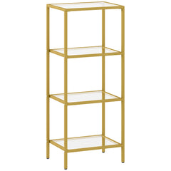 Fynco - 4-Tier Shelving Unit, Glass Shelf, Vertical Storage Shelf for Living Room, Home Office, Bedroom, Bathroom, Gold Tone