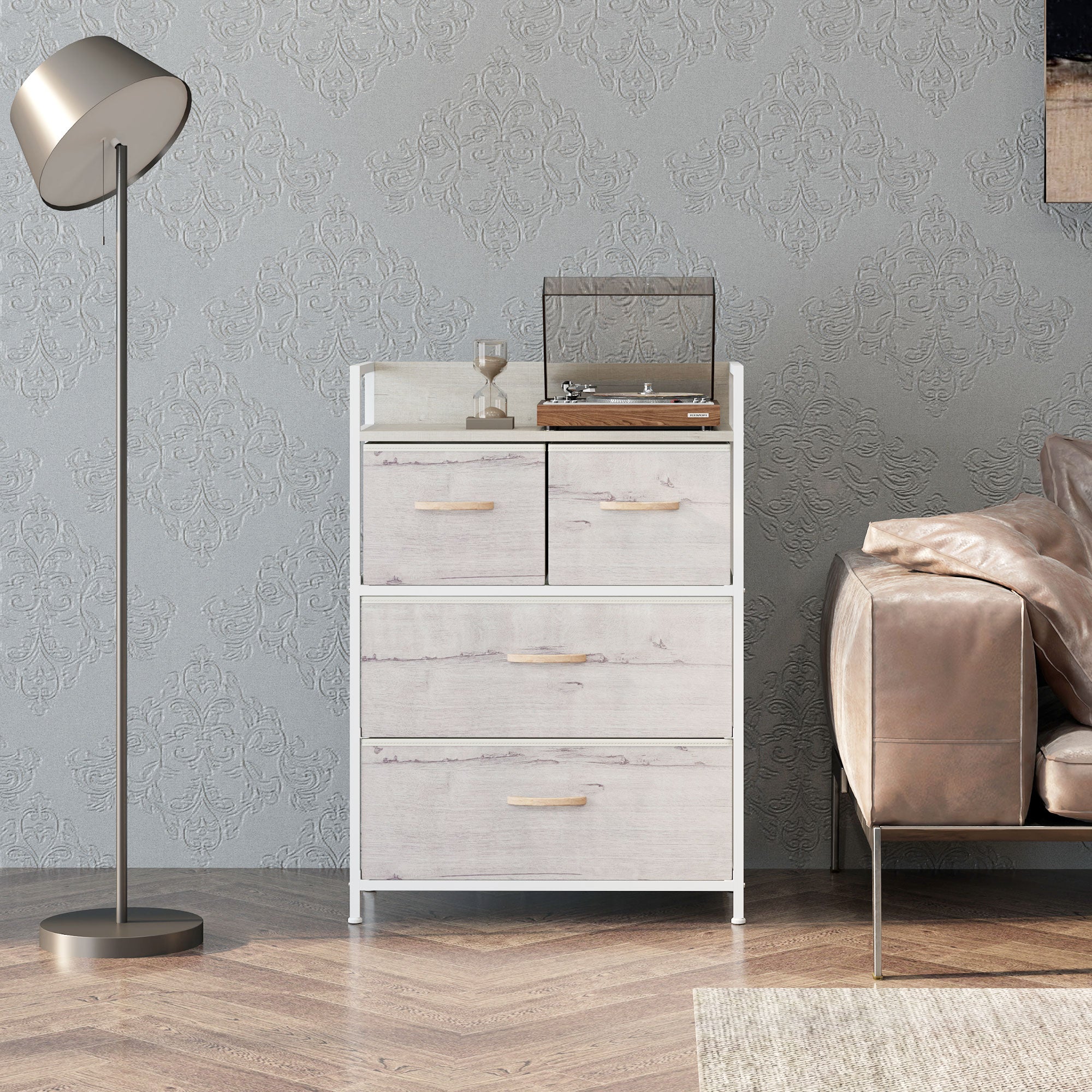 Rustic Chest of Four Fabric Drawers - Black