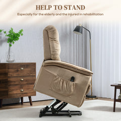 Velvet-Feel Electric Lift Recliner Chair - Brown