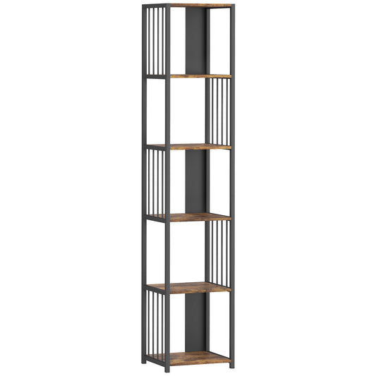 Fynco - 5-Tier Bookshelf with Steel Frame - Rustic Brown