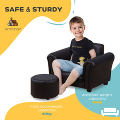 Toddler Chair Single Seater Kids Sofa Set, 54 x 42 x 41cm, Kids Sofa with Stool, Black