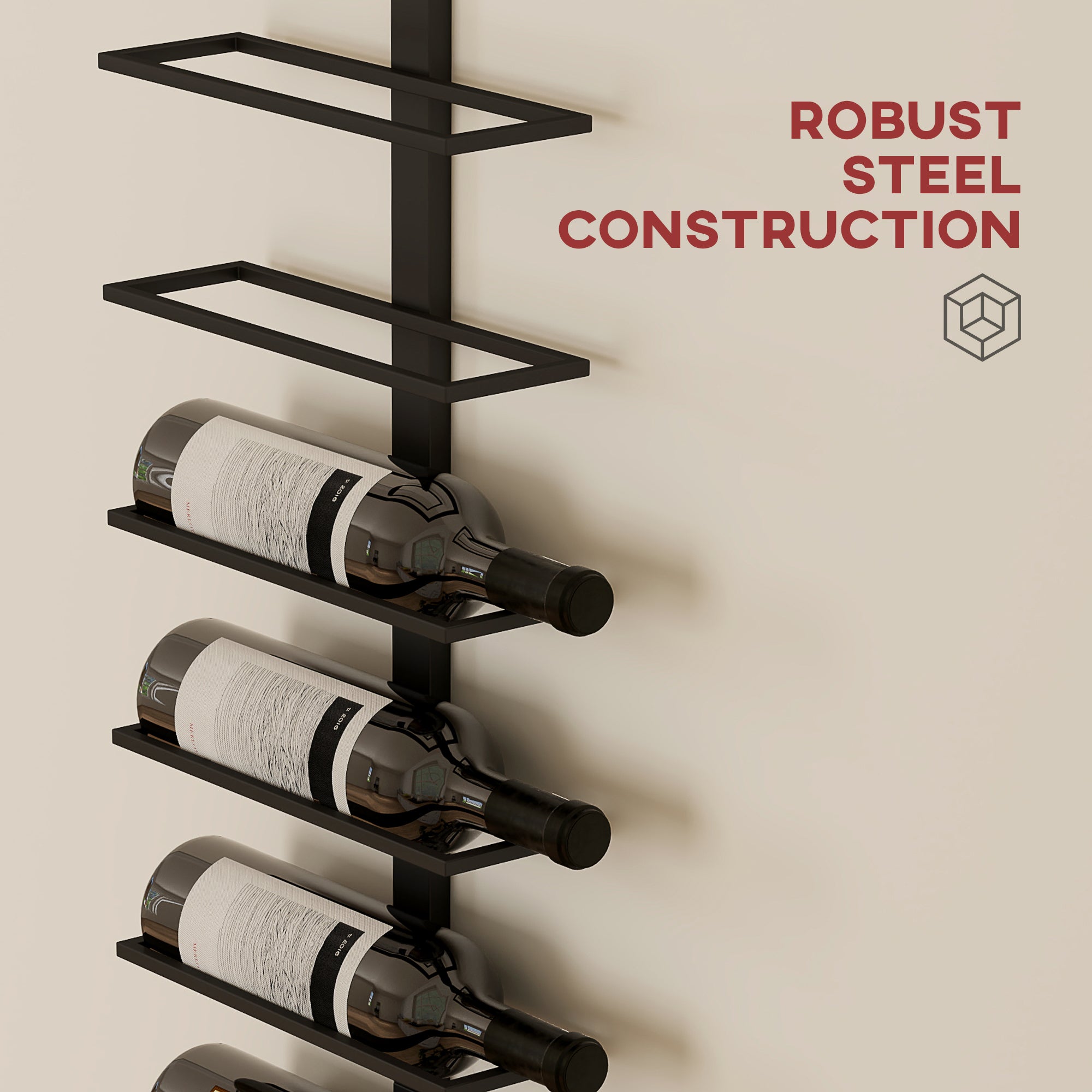10-Tier Wall Mount Wine Rack, Steel Wall Wine Rack for 10 Wine Bottles, Wall Wine Display Rack for Kitchen, Dining Room, Home Bar, Black