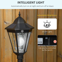 1.9M Garden Lamp Post Light, IP44 Outdoor LED Solar Powered Lantern Lamp with Decorative Bulb, Aluminium Frame for Patio, Pathway and Walkway, Black