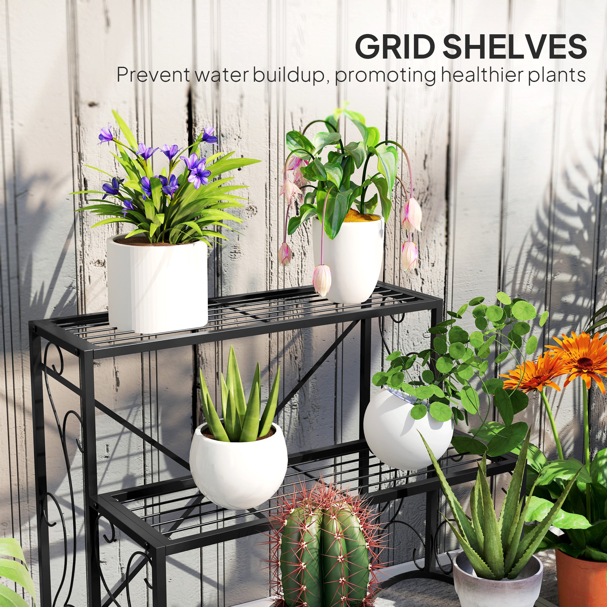 Fynco - Three-Tier Decorative Metal Plant Stand - Black