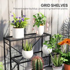 Fynco - Three-Tier Decorative Metal Plant Stand - Black