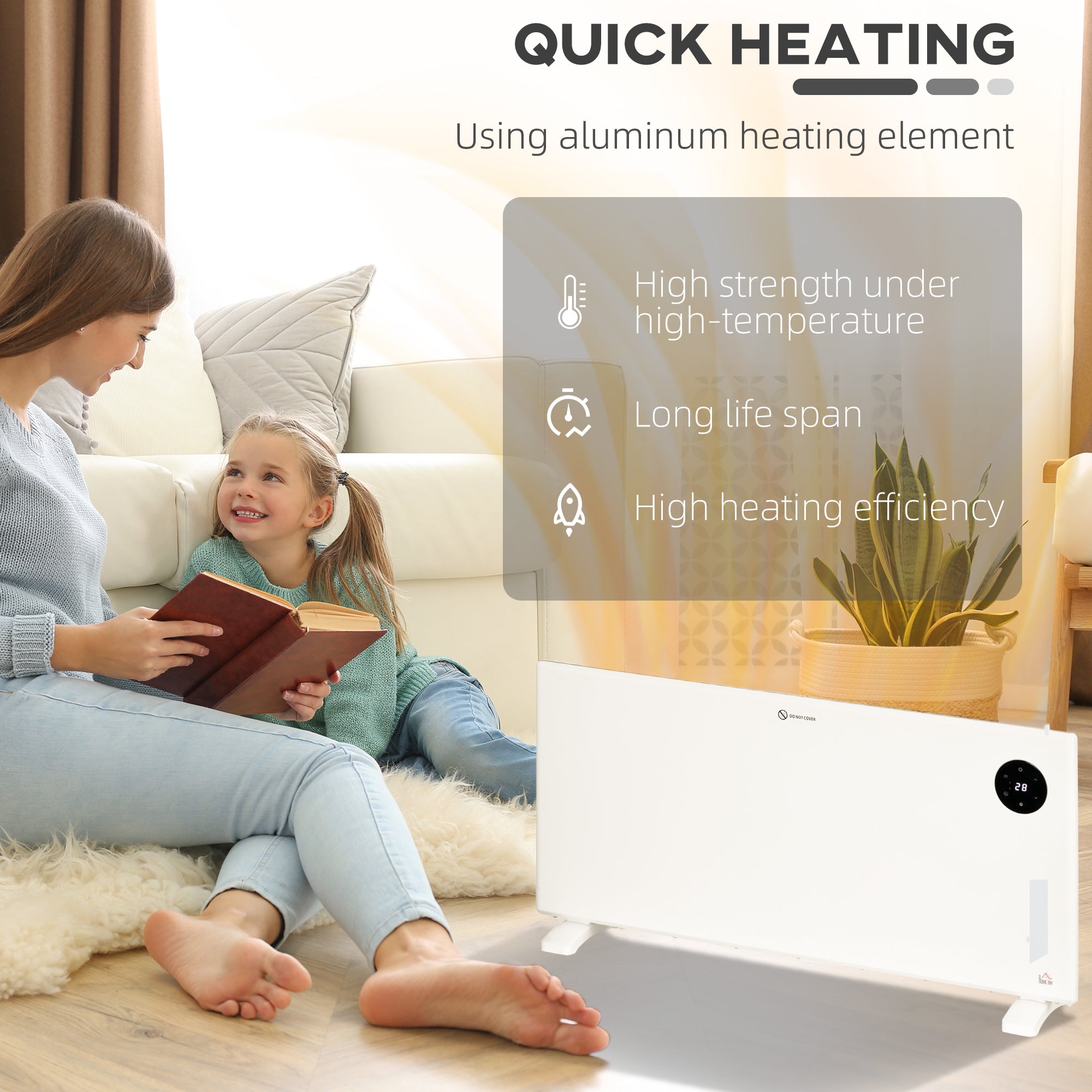 Fynco - 2000W Electric Convector Heater, Freestanding or Wall Mounted, Space Heater with Adjustable Thermostat, Timer, White