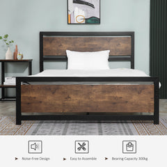 Double Size Metal Bed Frame with Headboard & Footboard, Strong Slat Support Full Bed Frame w/ Underbed Storage Space, Bedroom Furniture For Adults