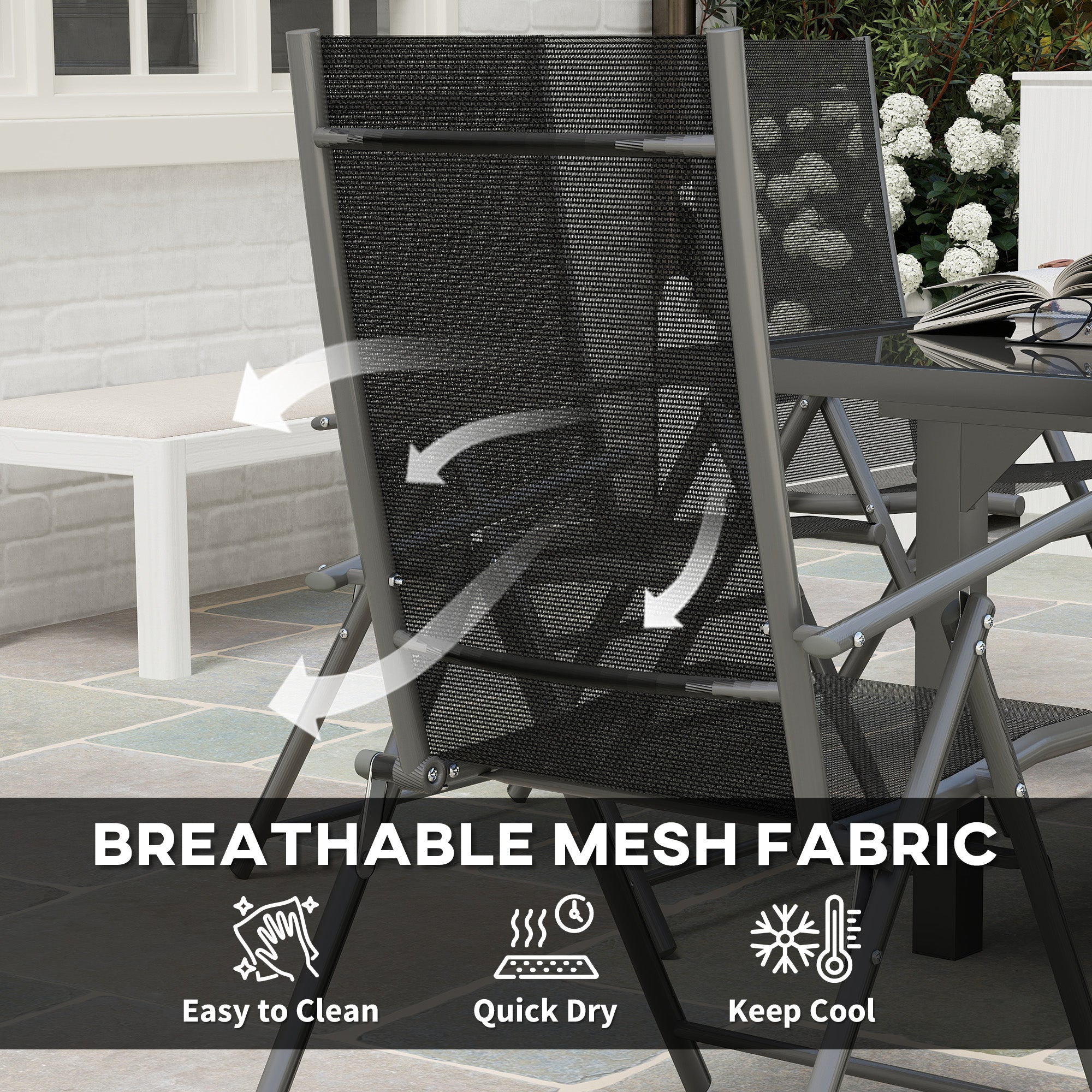 7 Piece Outdoor Dining Set with Extendable Table and 6 Folding Chairs for Patio, Balcony, Deck, Grey