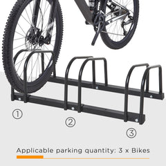 Bike Stand Parking Rack Floor or Wall Mount Bicycle Cycle Storage Locking Stand (3 Racks, Black)