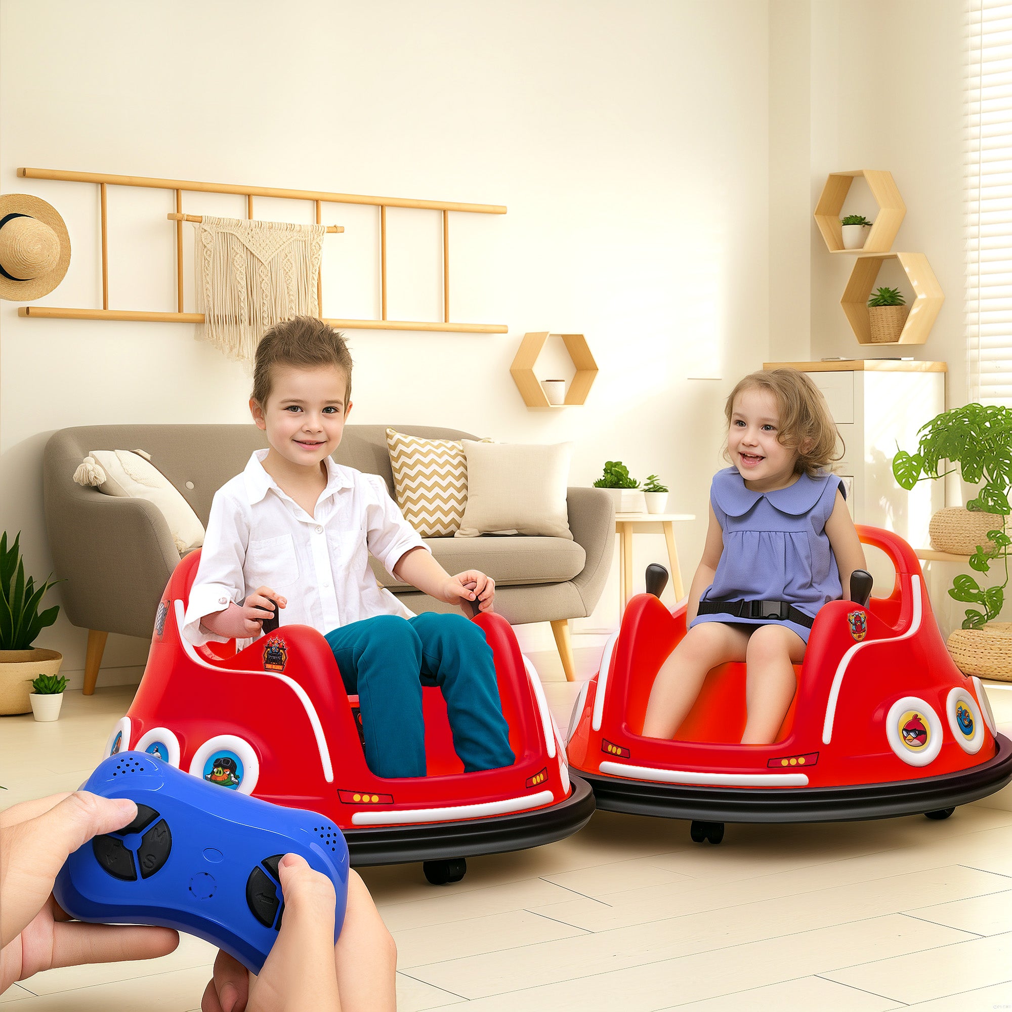 AIYAPLAY Angry Bird Licensed Waltzer Car, 12V Kids Bumper Car w/ Joysticks, Remote, Music LED Lights, Red