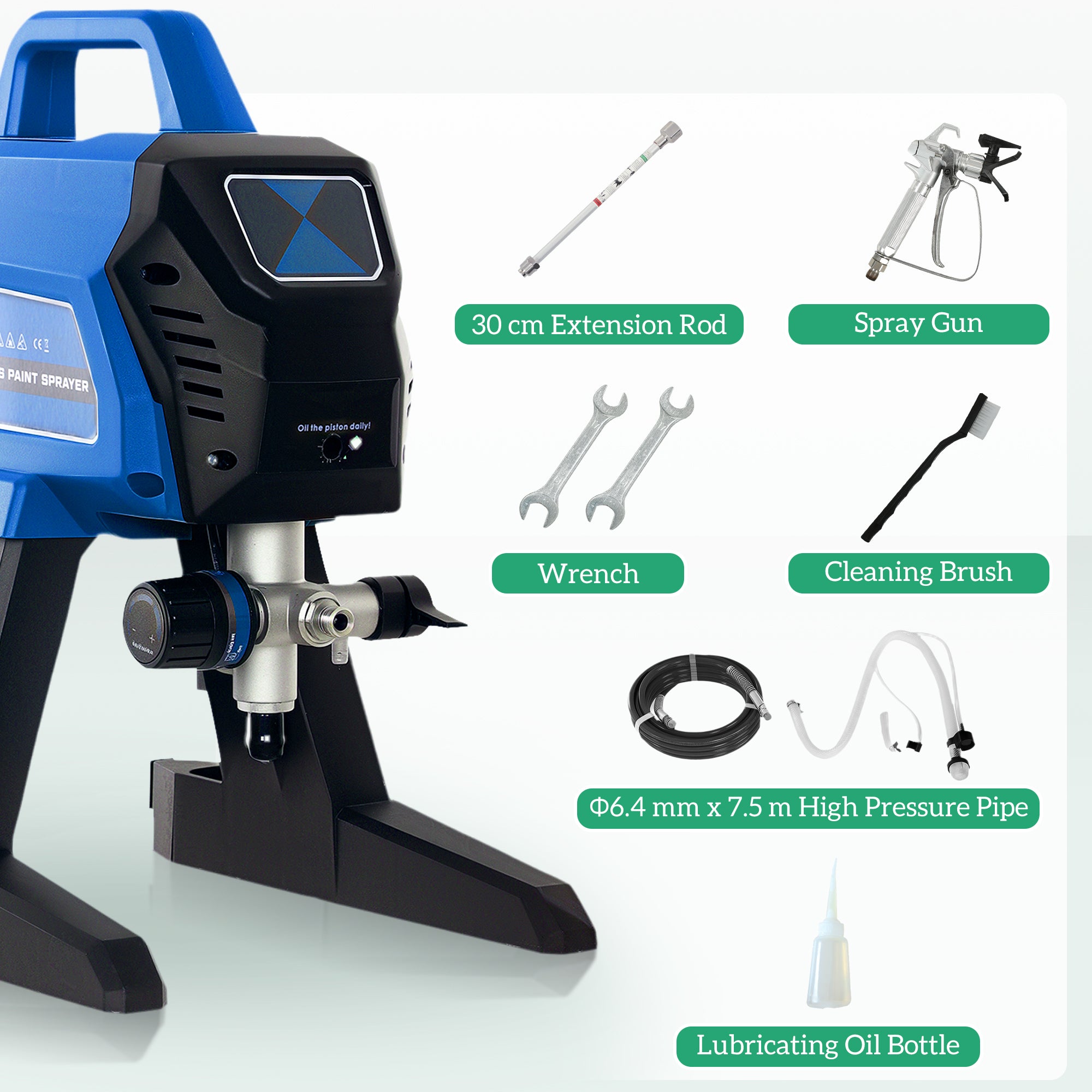 Fynco - Airless Paint Sprayer, Thinning-Free, Electric Fence Paint Sprayer for Exterior and Interior DIY Painting Projects, Wall Spray Gun Machine, Household Use, 1.5L/min, 200Bar, 7.5m Hose Dark Blue