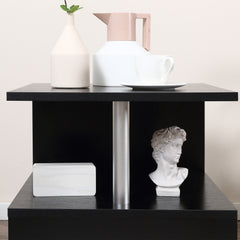 Wooden S Shape Cube Coffee Table 2 Tier Storage Shelves Organiser Office Bookcase Living Room End Desk Stand Display Set of 2 (Black)