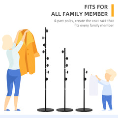 Coat Rack Free Standing Hall Tree with 8 Round Disc Hooks for Clothes, Hats,Purses, Steel Entryway Coat Stand with Marble Base for Entryway, Living Room, Bedroom, Black
