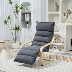 Curved Wooden Accent Chair, with Adjustable Footrest - Drak Grey