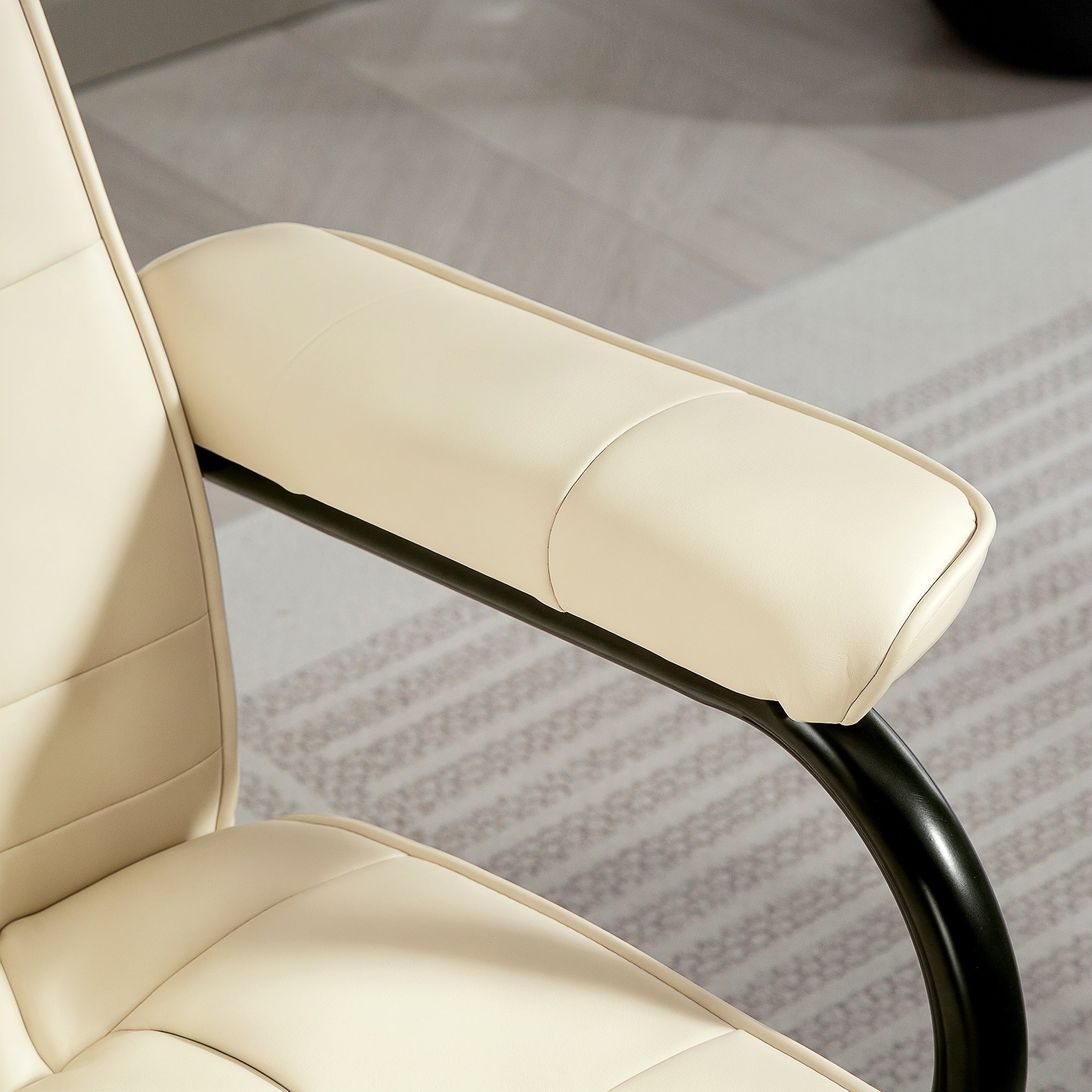 Swivel Recliner Chair and Footstool, Faux Leather Massage Recliner Armchair with Remote Control and Round Wrapped Base, Cream White
