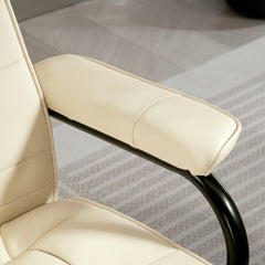Swivel Recliner Chair and Footstool, Faux Leather Massage Recliner Armchair with Remote Control and Round Wrapped Base, Cream White
