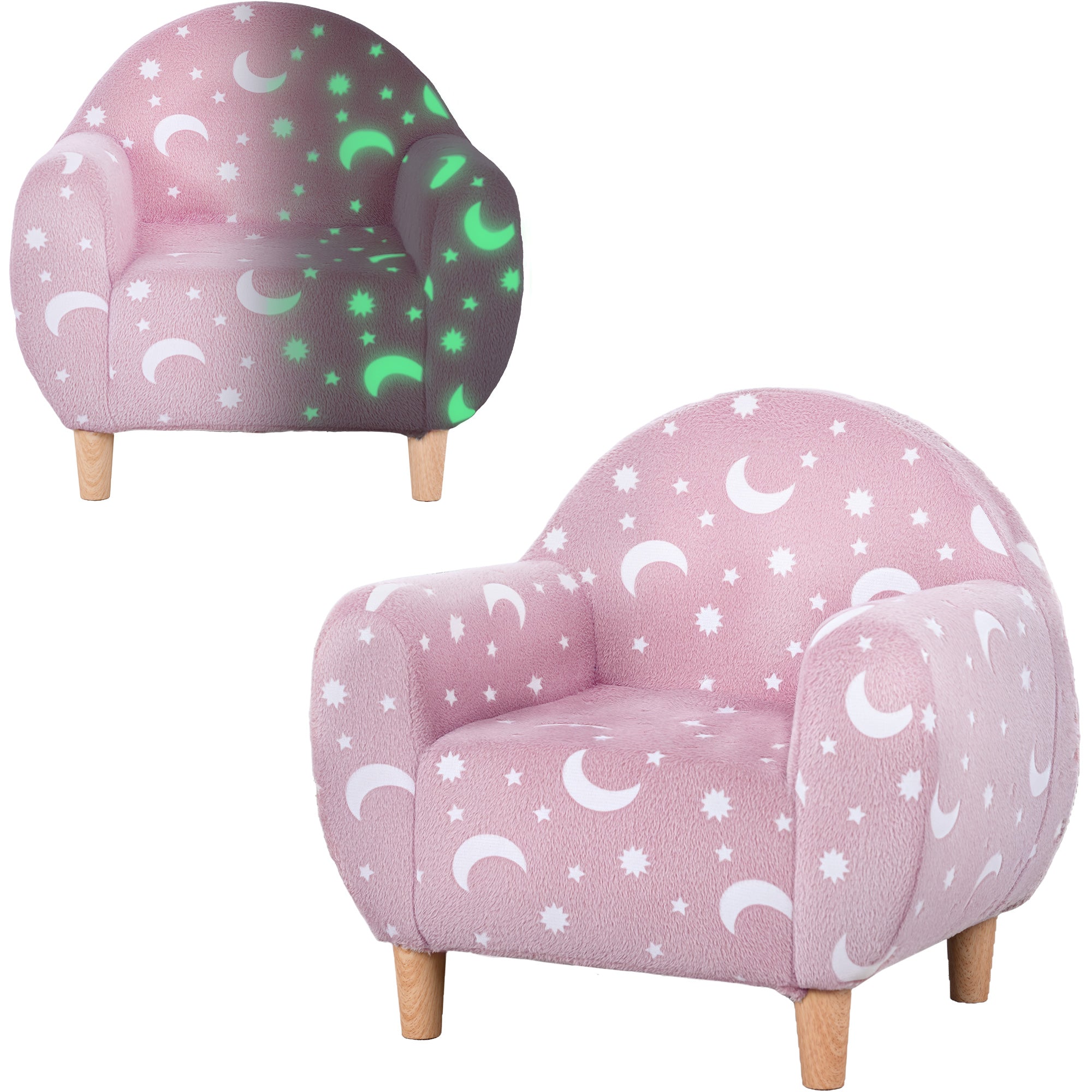 AIYAPLAY Kids Armchair, Glow in the Dark Chair with Star Design for Bedroom, Playroom, Kids Room, Pink
