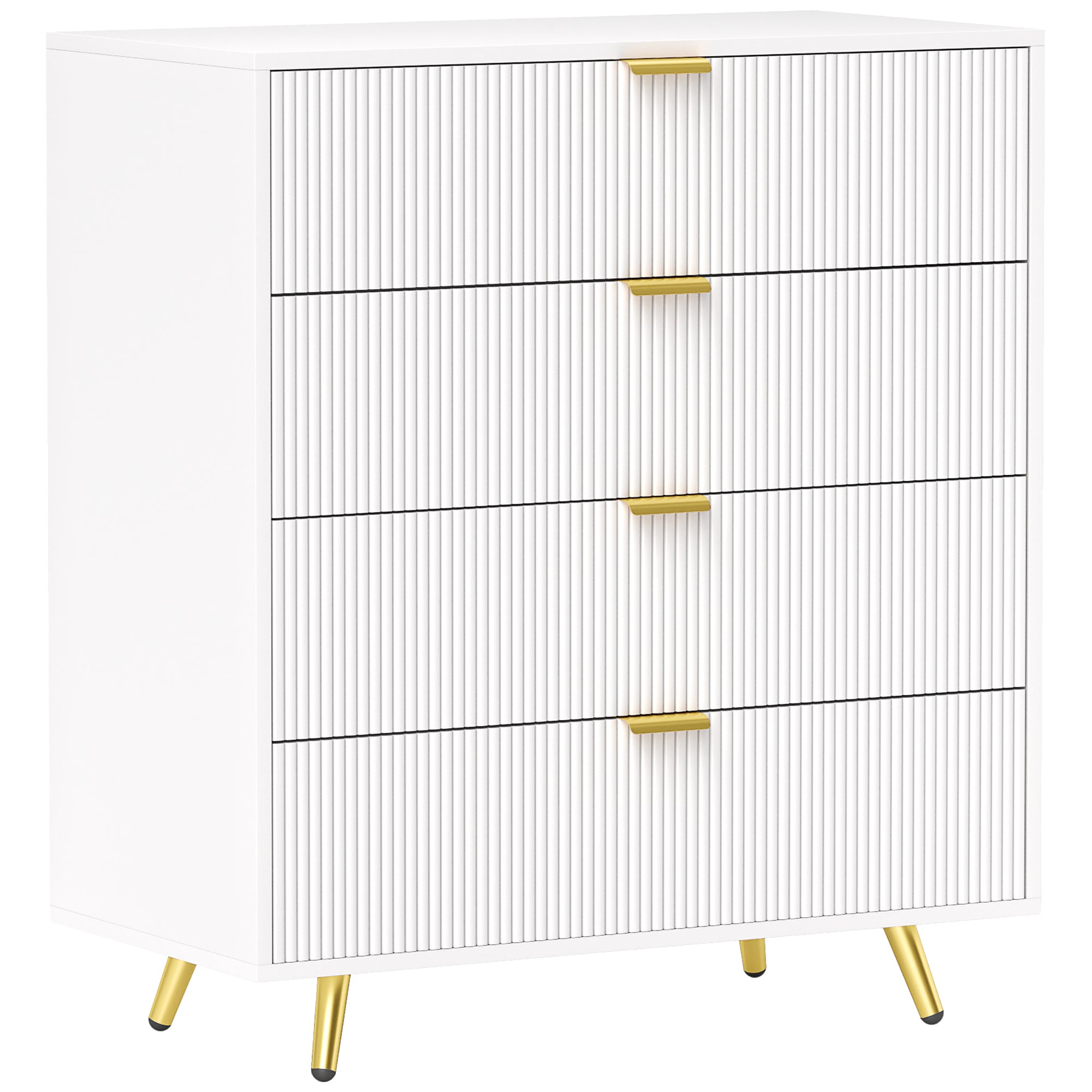 Elegant Four-Drawer Bedside Table - White
