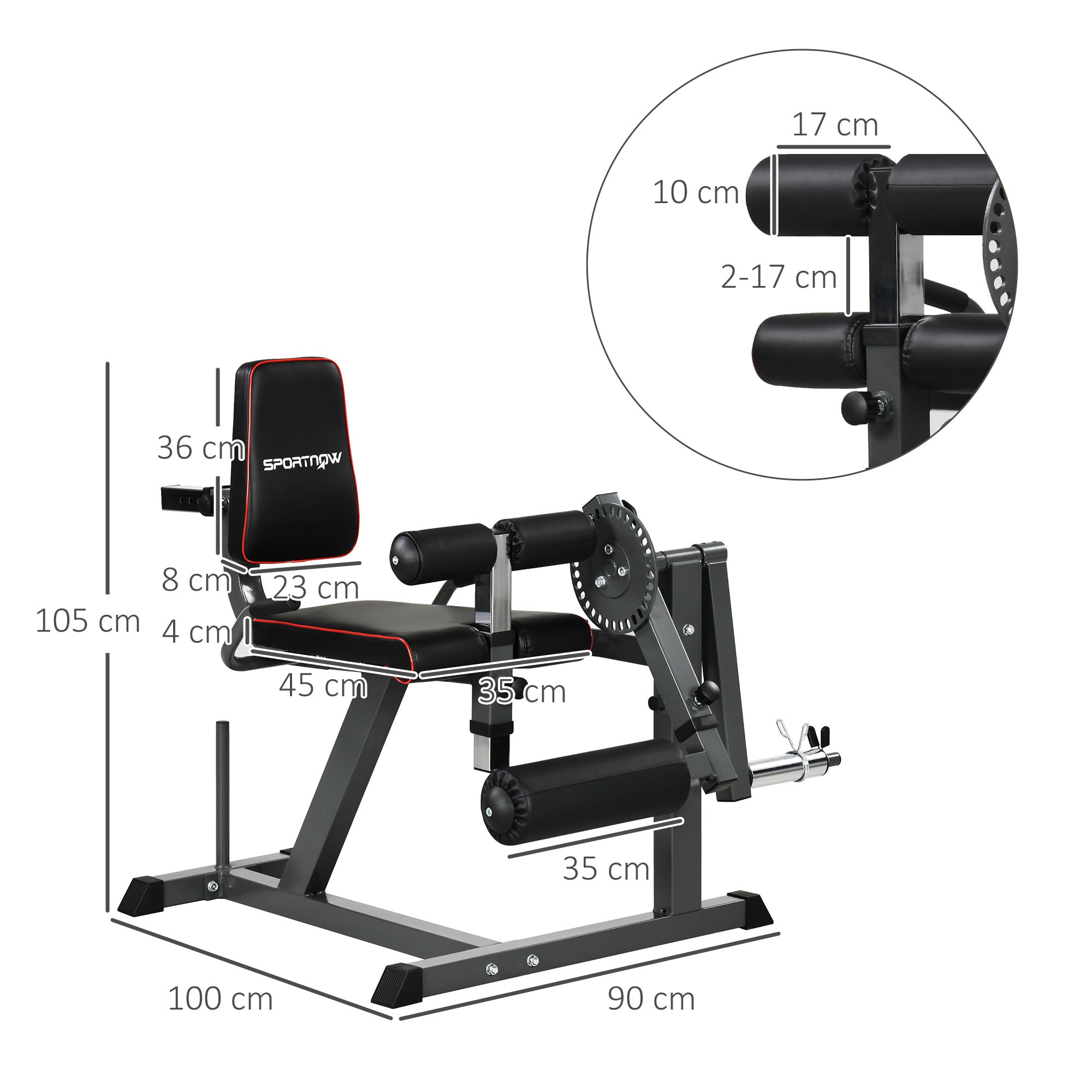 SPORTNOW Seated Leg Extension and Curl Machine, Adjustable Leg Raise Machine and Curl Machine with Plate Loaded for Hip, Thigh, Lower Body Workout