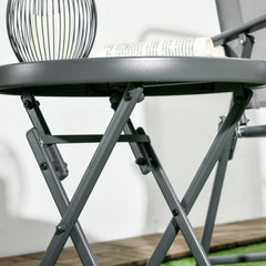 Φ45cm Garden Side Table, Outdoor Round Folding Patio Table with Imitation Marble Glass Top, Small Coffee Table, White