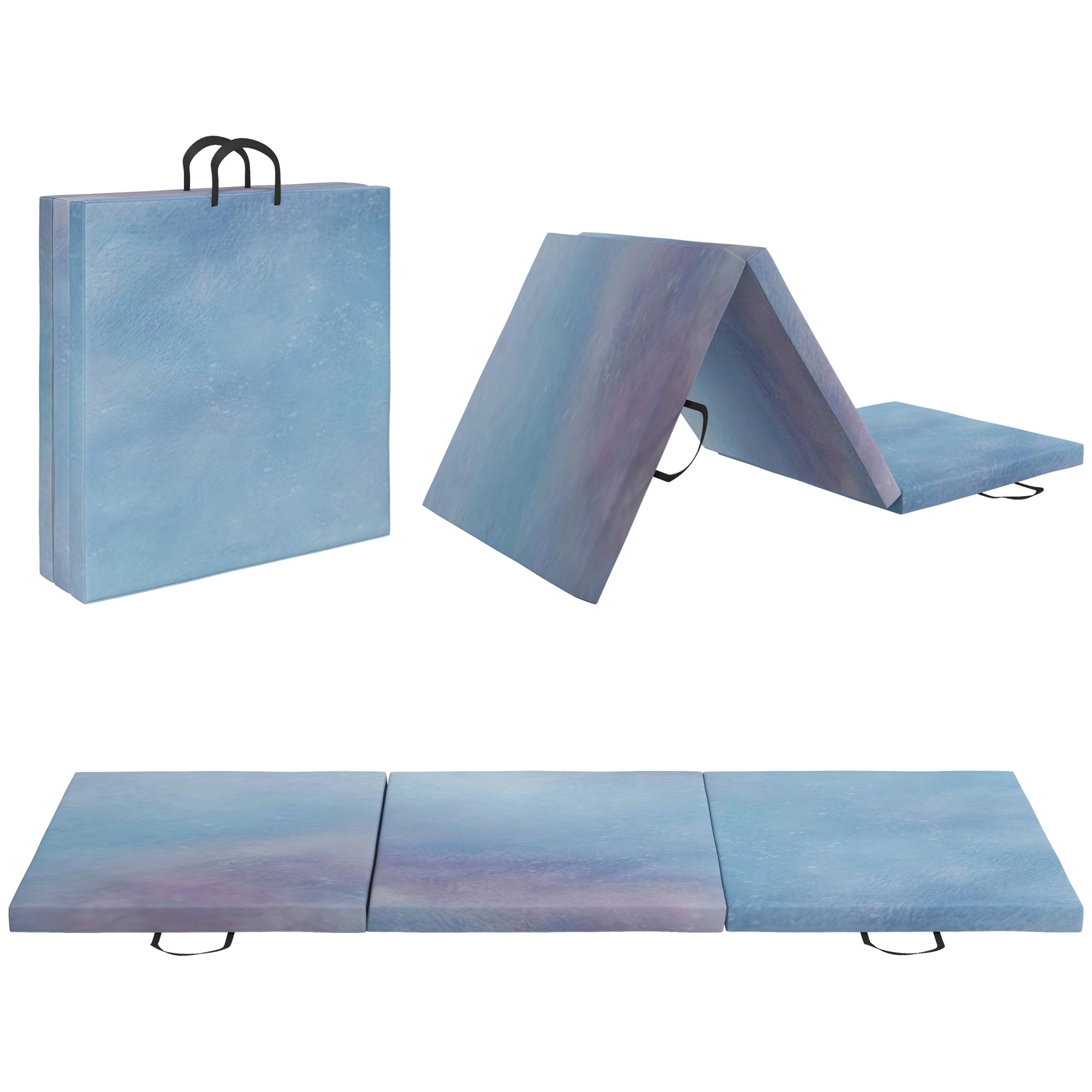 6FT Foldable Gymnastics Mat, Tri-Fold 2" Thick Crash Mat with Carry Strap Handles for Home Training, Sky Blue