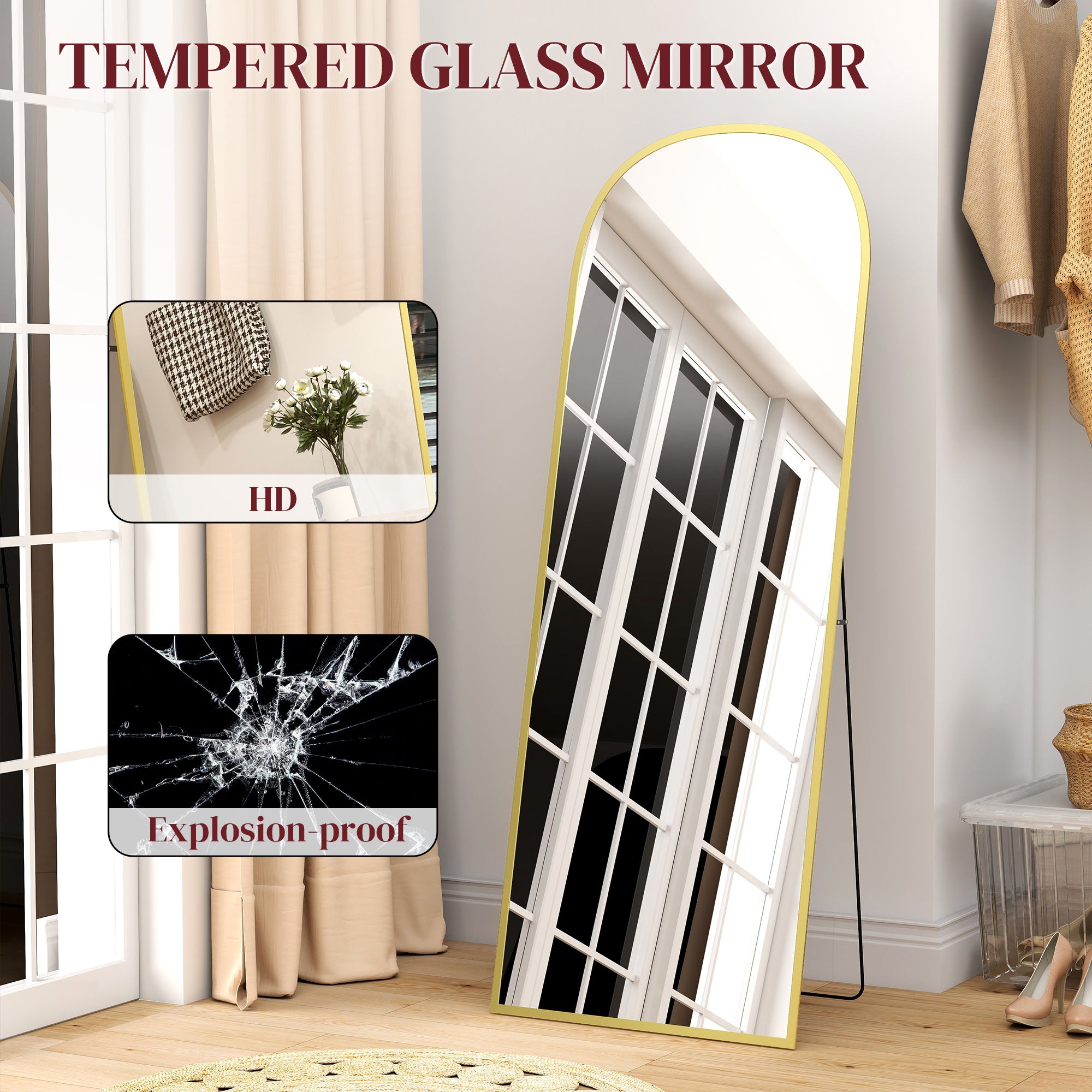165cm Aluminium Frame Standing Mirror - Gold
