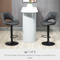 Bar Stools Set of 2, Swivel Counter Height Barstools with Back, Adjustable PU Leather Bar Chairs, Modern Armless Kitchen Island Stool, Dark Grey