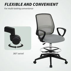 100-120cm Draughtsman Office Chair, with Footrest - Light Grey