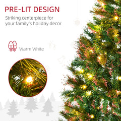 1.5m 5ft Pre-Lit Christmas Tree Artificial Spruce Xmas Tree Warm White LED Holiday Décor with Metal Stand
