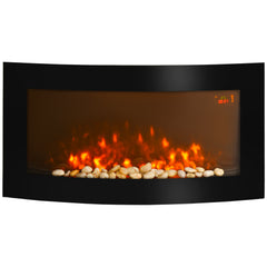 Fynco - Led Wall Mounted Fireplace Curved Glass Electric Fire Place Fire Place 7 Colour Side Lights Slimline, 1000/2000W, 89.2cm x 48cm