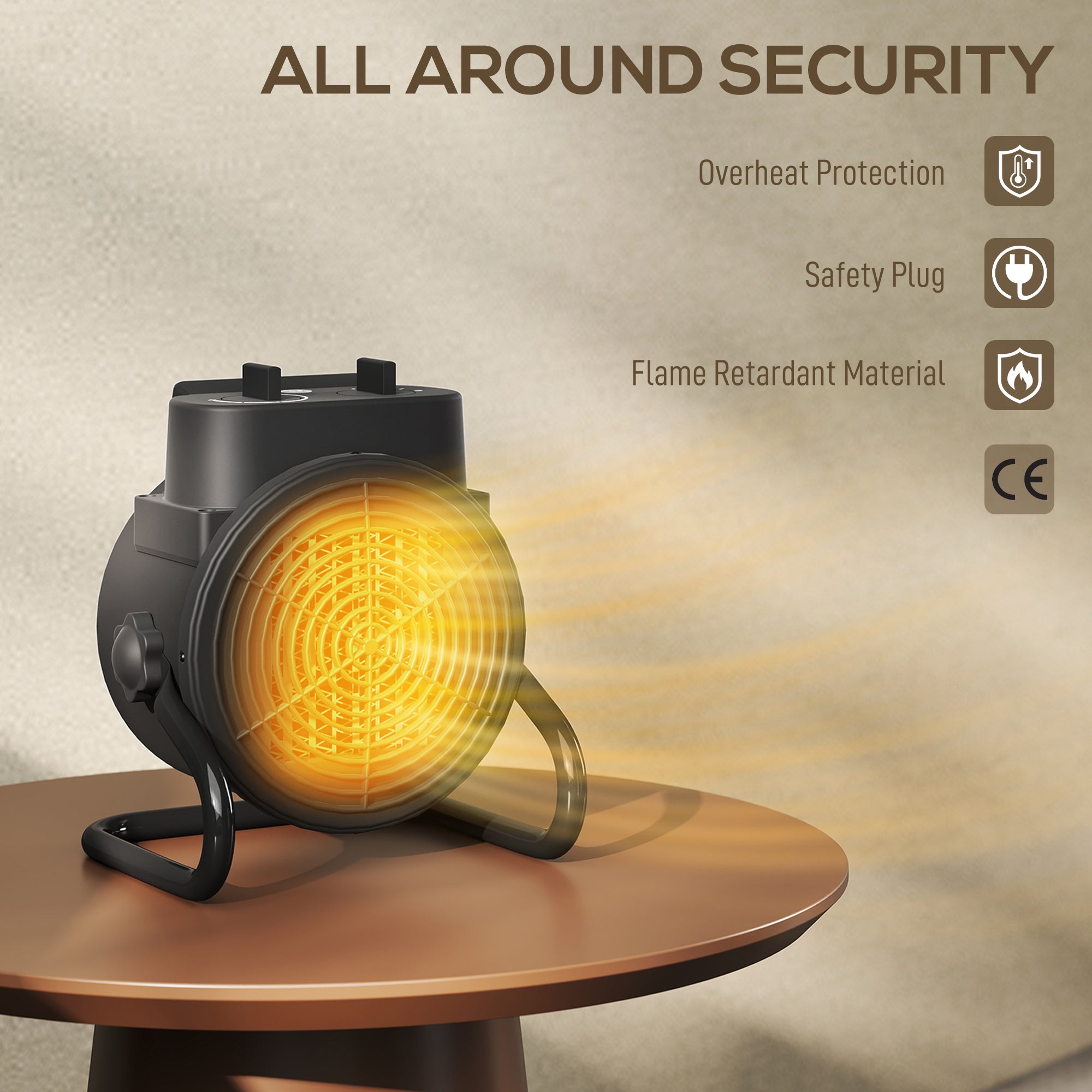 Fynco - 2000W Portable Ceramic Electric Heater with Fan - Black