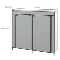 Fabric Wardrobe for Bedroom, Portable Cloth Wardrobe with 10 Compartments, 2 Hanging Rails and 4 Fabric Drawers, 166 x 42.5 x 169.5cm, Dark Grey